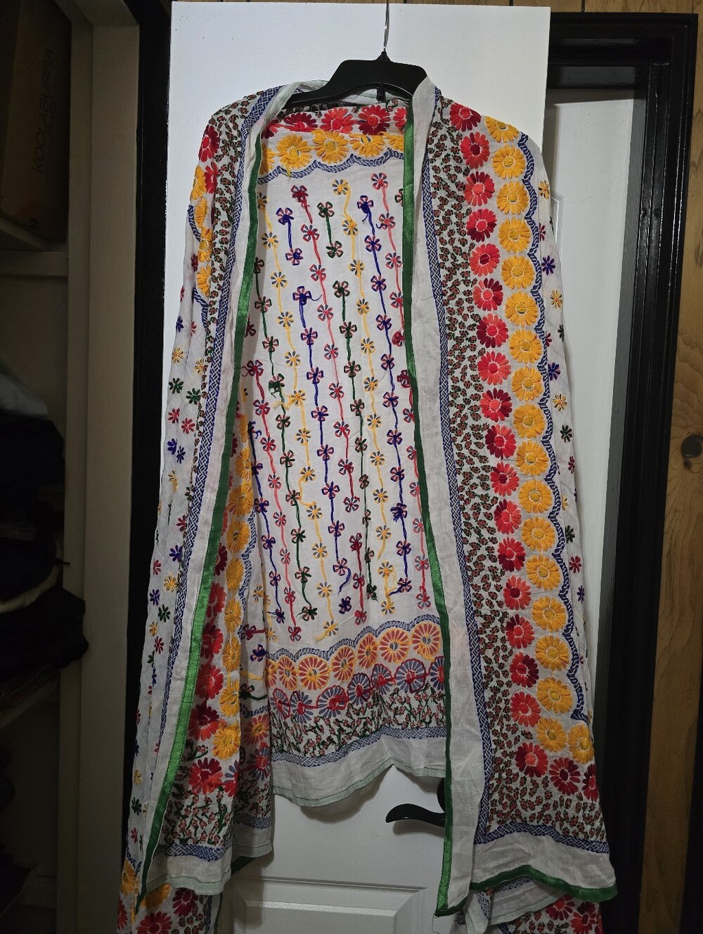 Women's White Long Sheer Duparta (Scarf) W Multicolor Floral Embroidery Work